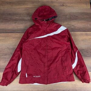 Columbia Vintage Y2K Gorpcore Red White Hooded Windbreaker Jacket Womens Large